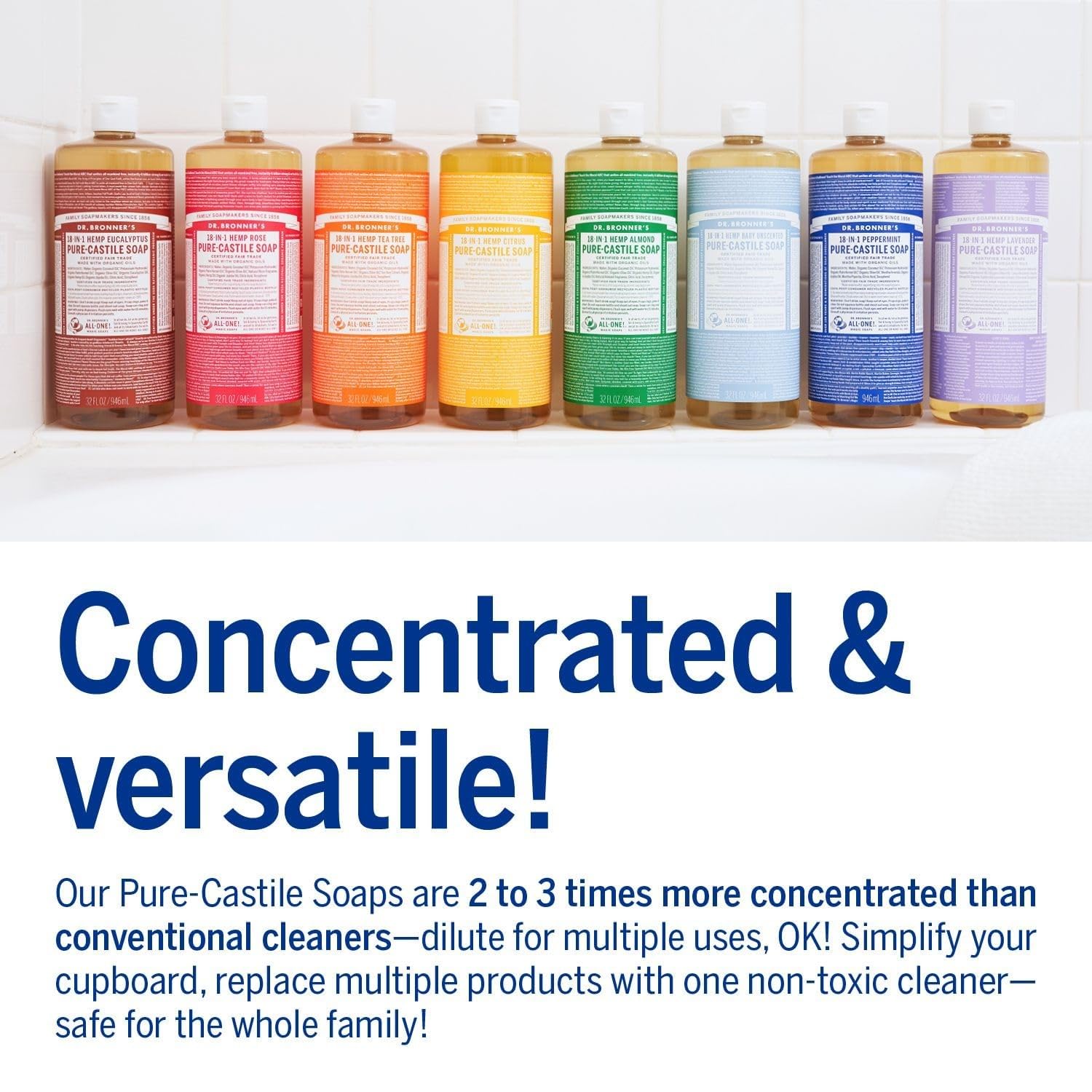 Dr. Bronner's - Pure-Castile Liquid Soap (Baby Unscented, 32 ounce, 2-Pack) - Made with Organic Oils, 18-in-1 Uses: Face, Hair, Laundry and Dishes, For Sensitive Skin and Babies, No Added Fragrance